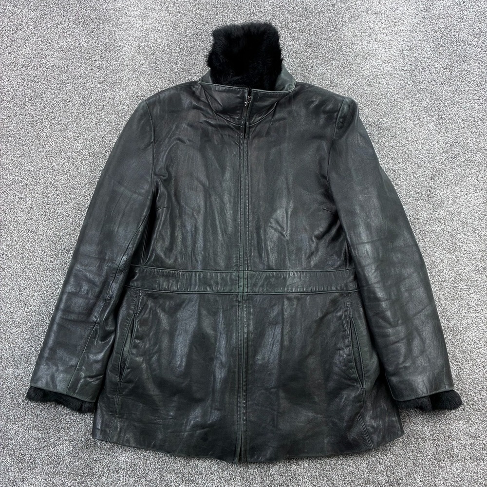 Wilsons Leather Jacket Large Black Pelle Studio Rabbit Fur Removable Lining Coat